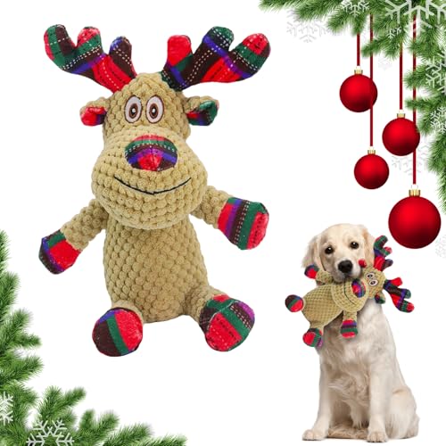 PLUSHCEWT Hund Quietschspielzeug Weihnachten Rentier Elch Hund Plüschspielzeug Baumwollkauspielzeug für Hunde Langlebige quietschende Haustier Spielzeug für Zahnreinigung und Unterhaltung (21*16cm B) von PLUSHCEWT