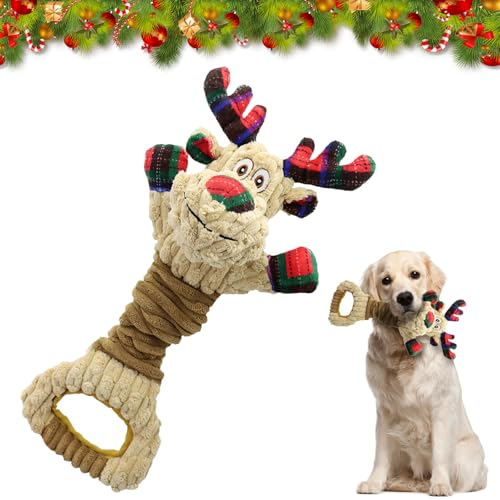 PLUSHCEWT Hund Quietschspielzeug Weihnachten Rentier Elch Hund Plüschspielzeug Baumwollkauspielzeug für Hunde Langlebige quietschende Haustier Spielzeug für Zahnreinigung und Unterhaltung (35*17cm A) von PLUSHCEWT