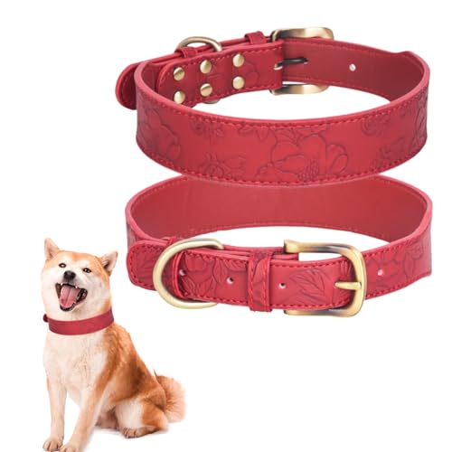 PLUSHCEWT Hundehalsband aus echtem Leder, weich gepolstert, verstellbar, für Welpen, wasserdicht, klassisch, personalisierbar, für kleine, mittelgroße und große Hunde (32–38 cm) (A) von PLUSHCEWT