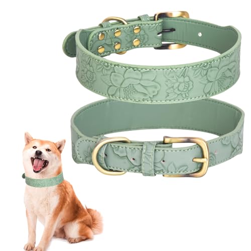 PLUSHCEWT Hundehalsband aus echtem Leder, weich gepolstert, verstellbar, für Welpen, wasserdicht, klassisch, personalisierbar, für kleine, mittelgroße und große Hunde (32–38 cm) (B) von PLUSHCEWT