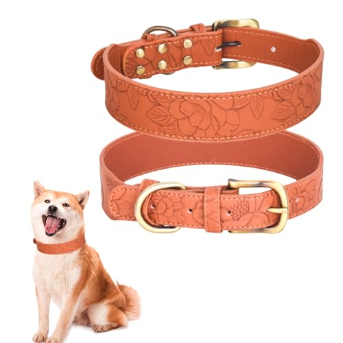 PLUSHCEWT Hundehalsband aus echtem Leder, weich gepolstert, verstellbar, für Welpen, wasserdicht, klassisch, personalisierbar, für kleine, mittelgroße und große Hunde (32–38 cm) (C) von PLUSHCEWT