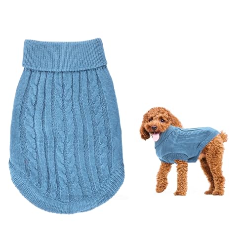 PLUSHCEWT Hundepullover Rollkragenpullover Strickpullover für kleine bis mittelgroße Hunde, Warm & Weich Winterpullover für Kaltes Wetter Perfekt für Chihuahua Corgi Yorkshire Terrier Bulldogge (Blau, von PLUSHCEWT