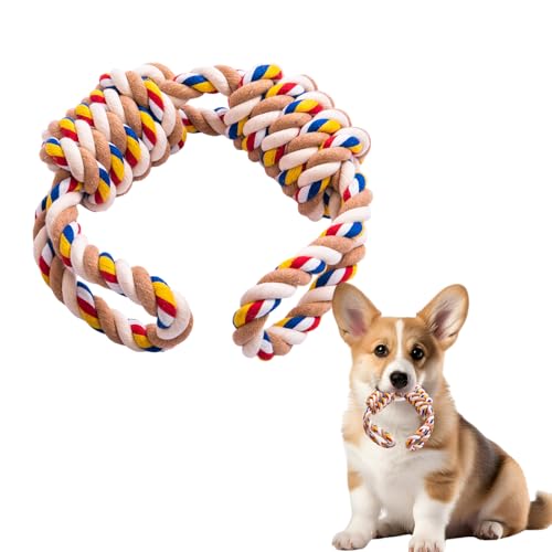 PLUSHCEWT Hundeseilspielzeug Unzerstörbar,Heavy Duty Hundespielzeug,Zugseil für Hunde aus natürlicher Baumwolle,60 cm/23.62 inch 2 Knoten Zähes Hundespielzeug für die Zahnreinigung von PLUSHCEWT