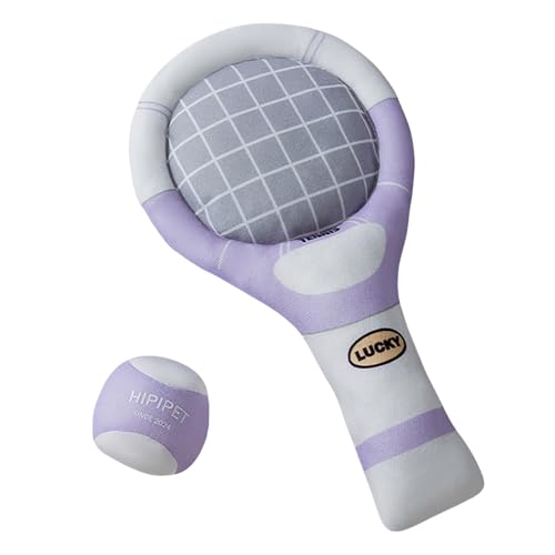 PLUSHCEWT Hundespielzeug aus Plüsch mit Tennis- und Schläger-Set, interaktives Hundespielzeug, kreatives quietschendes Hundespielzeug, Rasselpapier und Hörner, doppelter Spaß, langlebiges Kauspielzeug von PLUSHCEWT