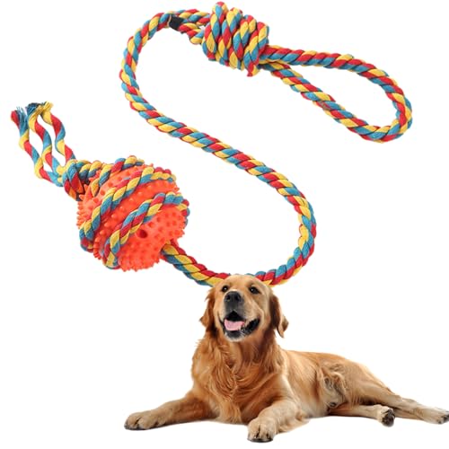 Hunde Kauspielzeug Seil,100% Baumwolle Interaktives Hundeseil mit Ball,Zerrspielzeug Hund für Tauziehen & Zähneputzen,Hundespielzeug Ball für Kleine, Mittlere und Große Hunde von PLUSHCEWT