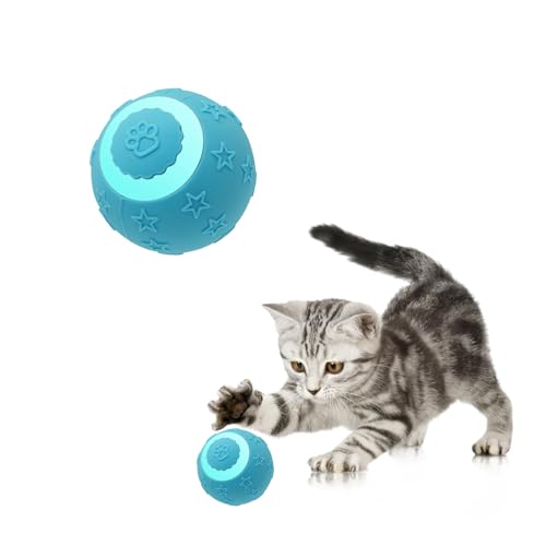 PLUSHCEWT Interaktives Katzenspielzeug Bälle Intelligentes Katzenspielzeug Elektrische Kugeln 360° Automatisch Drehbares Katzenspielzeug mit LED-Licht USB-Aufladung Rollendes Kätzchen Spielzeug (blau) von PLUSHCEWT