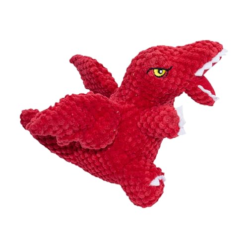 PLUSHCEWT Quietschendes Hundespielzeug Weiches Plüschtier Kauspielzeug für Hunde Roter Drache Hundezahnspielzeug Interaktives Spielzeug für Welpen Klein Mittel Groß Hunde von PLUSHCEWT