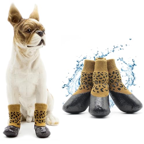 PLUSHCEWT Wasserdichte Hundesocken, Hundestiefel für verletzte Pfoten, 2 Paar Hundesocken, Pfoten stoppen Lecken, Hundeschuhe für Hunde, Welpen, Haustiere, Gummisohle von PLUSHCEWT