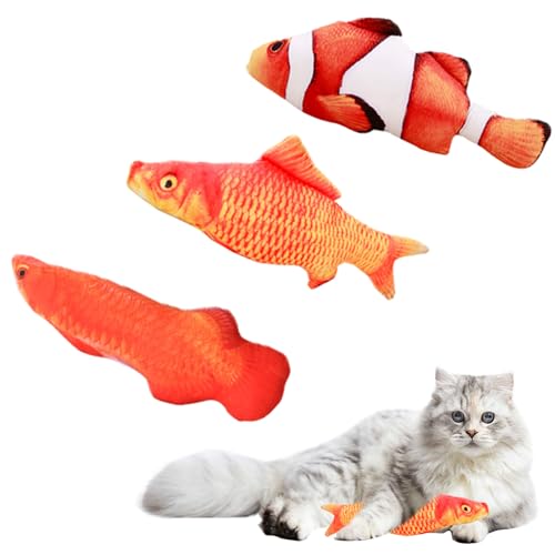 katzenminze Spielzeug,Katze Katzenminze Spielzeug Fisch,3PCS Katze Kauspielzeug,Interaktive Katze Zähne Reinigung Catnip Spielzeug,Weich und langlebig für Haustier Zahnen, Kauen, Spielen (Rot-Gelb) von PLUSHCEWT