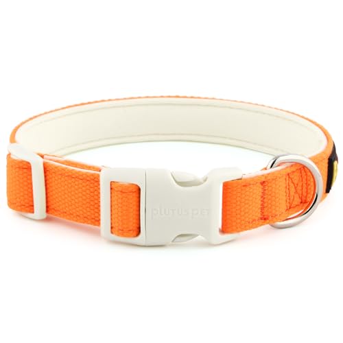 Plutus Pet Hundehalsband aus Baumwolle, strapazierfähiges Halsband mit weicher Polsterung, verstellbar und bequem für kleine, mittelgroße und große Hunde, Orange, L von PLUTUS PET