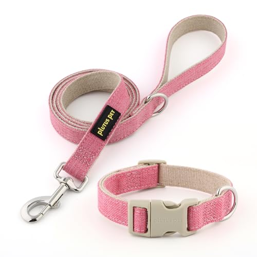 Plutus Pet Hundehalsband und Leine aus Baumwollhanf, verstellbares Halsband für kleine, mittelgroße und große Hunde, strapazierfähig und weich auf der Haut, Hot Pink, Größe S von PLUTUS PET