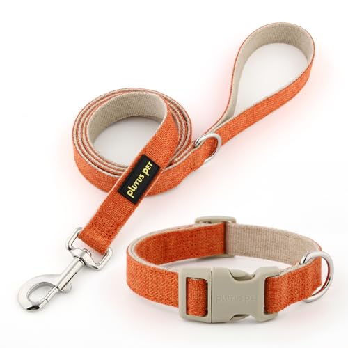 Plutus Pet Hundehalsband und Leine aus Baumwollhanf, verstellbares Halsband für kleine, mittelgroße und große Hunde, strapazierfähig und weich auf der Haut, Orange, Größe S von PLUTUS PET