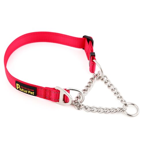 Plutus Pet Martingale Hundehalsband mit Edelstahlkette und reflektierendem Nylon, verstellbares Trainingshalsband ohne Ziehen, für kleine, mittelgroße und große Hunde, Rot, S von PLUTUS PET