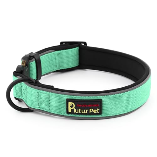 Plutus Pet Taktisches Hundehalsband, reflektierend, verstellbar, strapazierfähig, weich gepolstert und bequem, für kleine, mittelgroße und große Hunde (Blaugrün, XL) von PLUTUS PET