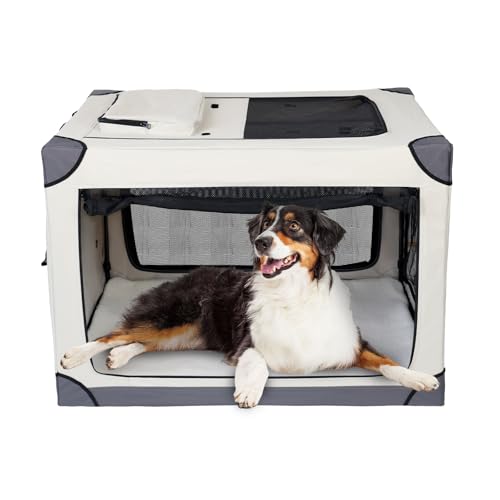 91,4 cm faltbare Hundebox - Tragbare Haustier-Reisebox Zwinger für große Hunde, 4-Türer Kiste mit Netzfenstern, Indoor & Outdoor von PLYFOU