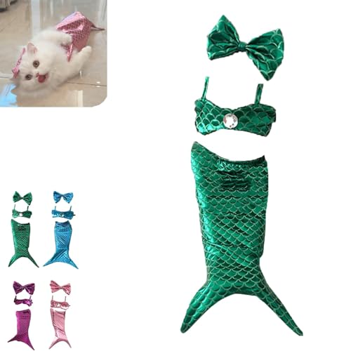 Cat Mermaid Costume, Cat Mermaid Outfit, Cat Mermaid Costume - Mermaid Costume for A Small Dog Or Cat, Cat Mermaid Costume for Creative Funny Photo Props (Green) von PMLOPJKD