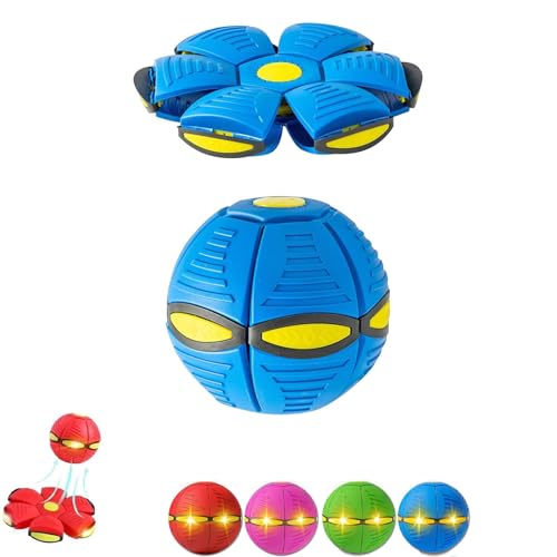 PMLOPJKD Hunde-Scheibenball, Scheibenball mit Lichtern, für große Hunde, Fluguntertassenball für Hunde, tragbares Haustierspielzeug, fliegende Untertasse, Ball mit Untertasse, 6 Lichter, Blau von PMLOPJKD
