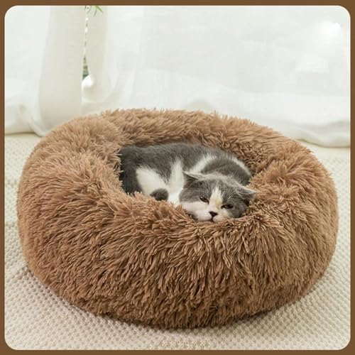 Rundes Katzenbett Hunde Bett Haus Zwinger Haustier Matten Weiche Lange Plüsch Matte Haustier Warm Korb Kissen Katzen Haus Sofa von PMMCON