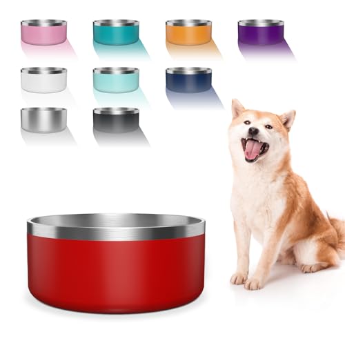 Hundenapf, Edelstahl-Futter- und Wassernapf mit rutschfester, leiser Unterseite, leicht zu reinigen, spülmaschinenfest, 1,8 l, Rosa (Rot, 1,2 l) von PMVRTHQV