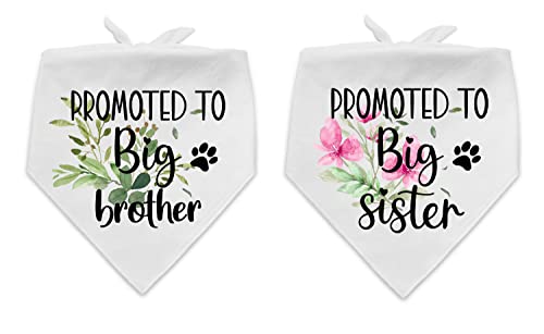 2 Stück Promoted to Big Brother Sister, weißes Blumenmuster Baumwolle Haustier Hund Bandana, Haustier Hund Schwangerschaft Ankündigung Geschlecht Offenbarung Foto Requisite für Hundeliebhaber von PNTKION