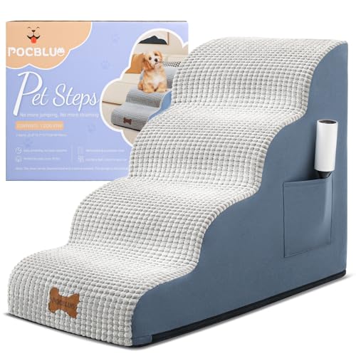 Hundetreppe für kleine Hunde, breite Haustierstufe mit abnehmbarem Bezug, keine Montage, hochdichter Schaumstoff-Katzenrampe für Bett oder Sofa, 4-stufig, Grau von POCBLUE