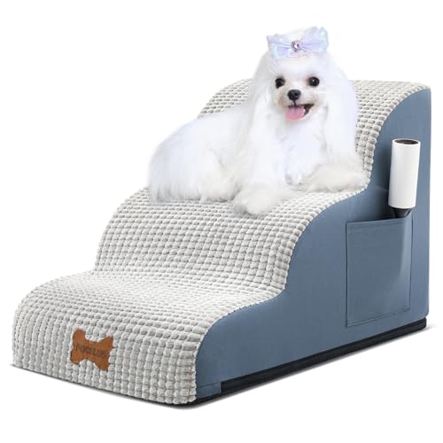 Hundetreppenrampe für kleine Hunde, 40 cm hoch, hochdichter Schaumstoff, Haustierrampe für Bett, Sofa und Stuhl, extra breite Haustiertreppe mit wasserdichter Abdeckung, keine Montage erforderlich, 3 von POCBLUE