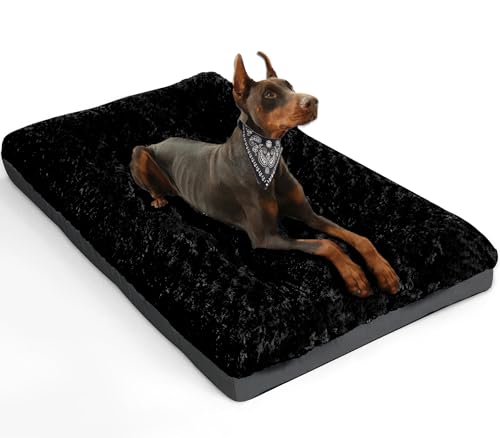 POCBLUE Deluxe-Hundebett, waschbar, Größe XL, 106,7 cm, bequem, flauschig, rutschfest, für Hunde bis zu 40,8 kg, 106,7 x 71,1 cm, Schwarz von POCBLUE