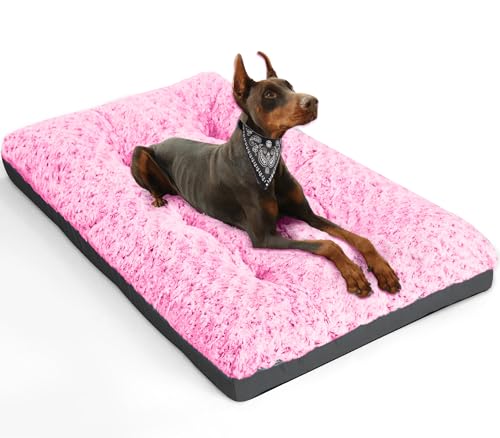 POCBLUE Deluxe Hundebett, waschbar, XXL, 122 cm, bequem, flauschig, rutschfest, für Hunde bis zu 50 kg, 122 x 76 cm, Rosa von POCBLUE
