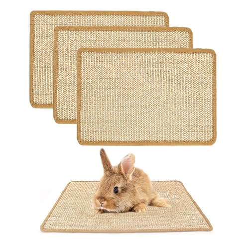 PODOO Hasen-Kratzpads, Sisal-Kaninchen-Kratzmatte, natürliche Kaninchen-Ruhematten für Käfige, Futtergrasmatte, Zubehör für Meerschweinchen, Katzen, 40 x 30 cm, 2 Stück von PODOO