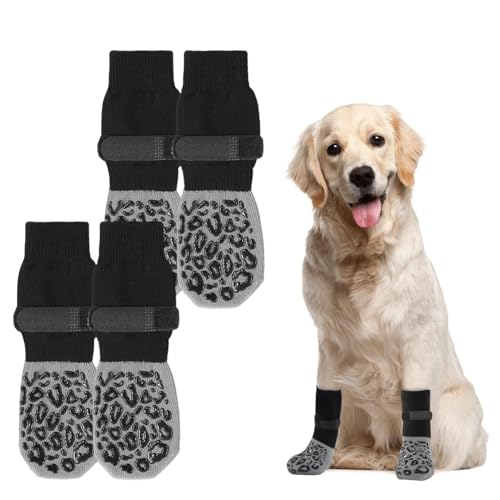 POHOVE 2 Paar Doppelseitige Hundesocken Anti Rutsch,Socken für Hunde mit verstellbaren Riemen für Drinnen,Hundeschuhe Pfotenschutz Haustierpfoten Schutz Traktion Kontrolle Socken auf Hartholzboden(L) von POHOVE