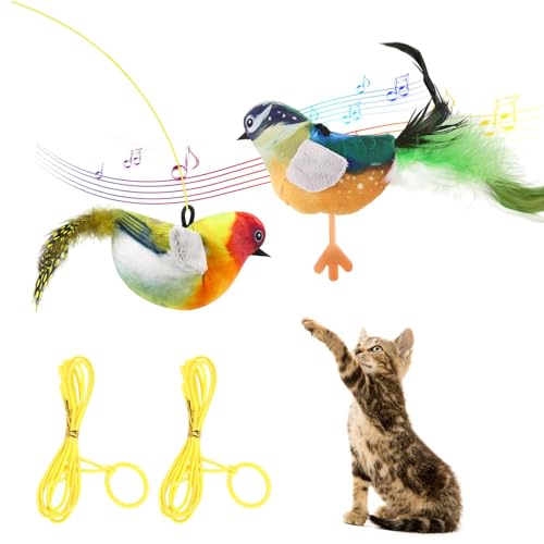 POHOVE Katzenspielzeug Vogel, 2 Stück Vogelspielzeug für Katzen mit 2 Elastisches Seil, Interaktives Vogel Katzenspielzeug(Color:bunt) von POHOVE