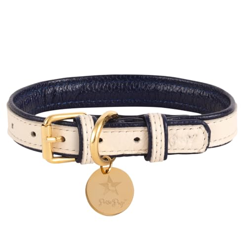 POISEPUP Hundehalsband aus echtem Leder mit Schnalle für kleine, mittelgroße und große Hunde, handgefertigt, verstellbar und weich, für Mädchen und Jungen, Größe XL (47,8–55,9 cm), cremefarben von POISEPUP