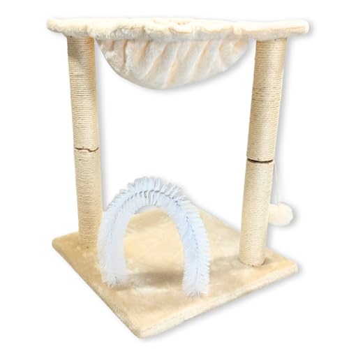 POLIPETS 48,3 cm hoher Katzenturm mit Hängematte, Sisal-Kratzstämmen und Massagegerät für Haustiere, weicher Hängekorb, Sitzstange, für den Innenbereich, Katzenmöbel, 40,6 x 38,1 cm, Beige von POLI PETS