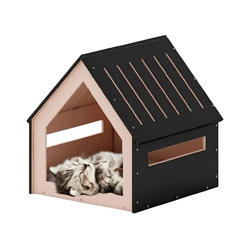 POLIPETS Mittelgroßes Haus für Haustiere, Holzhaus für Haustiere für Innenräume, widerstandsfähiges Holz mit Kissen für Hunde, minimalistisch, elegant und widerstandsfähig, 45,7 x 45,7 x 45,7 cm, von POLIPETS