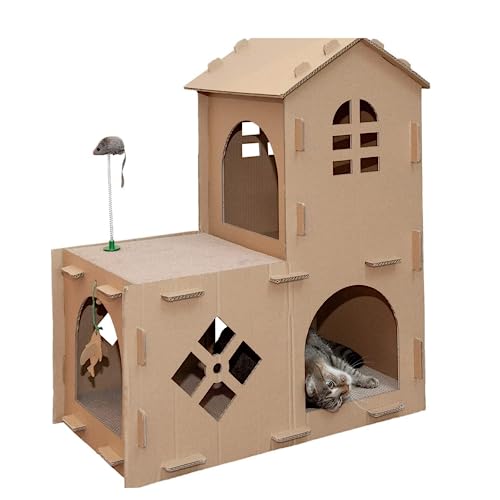 Polipets Katzenkratzhaus Form Doppelstöckig, Kratzunterlage aus recycelbarer Wellpappe, Krallenschärfer Spielzeug für Katzen, Kratzbaum, Karton Braun 78,7 x 68,6 x 45,7 cm von POLIPETS