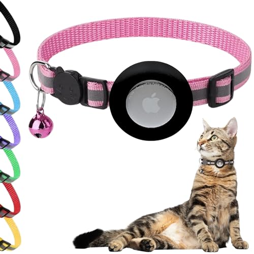 Airtag Katzenhalsband, Breakaway Bell – Kätzchenhalsband mit reflektierendem Streifen und Airtag-Halter – wasserdicht, verstellbar, Haustierhalsband mit Sicherheitsschnalle für Jungen, Mädchen, Katzen von POLLY PINKS