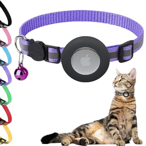 Airtag Katzenhalsband, Breakaway Bell – Kätzchenhalsband mit reflektierendem Streifen und Airtag-Halter – wasserdicht, verstellbar, Haustierhalsband mit Sicherheitsschnalle für Jungen, Mädchen, Katzen von POLLY PINKS