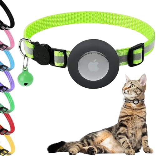 Airtag Katzenhalsband, Breakaway Bell – Kätzchenhalsband mit reflektierendem Streifen und Airtag-Halter – wasserdicht, verstellbar, Haustierhalsband mit Sicherheitsschnalle für Jungen, Mädchen, Katzen von POLLY PINKS