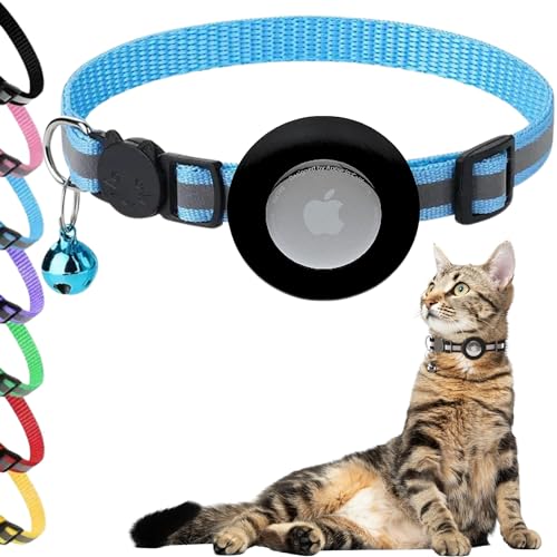 Airtag Katzenhalsband, Breakaway Bell – Kätzchenhalsband mit reflektierendem Streifen und Airtag-Halter – wasserdicht, verstellbar, Haustierhalsband mit Sicherheitsschnalle für Jungen, Mädchen, Katzen von POLLY PINKS