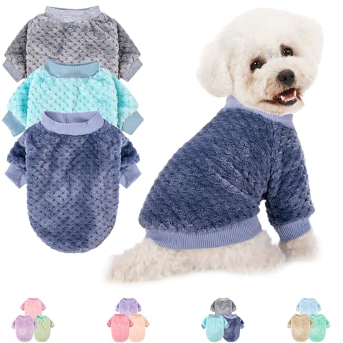 Hundepullover für kleine, mittelgroße und große Hunde oder Katze, warme, weiche Flanell-Haustierkleidung für Welpen, kleine Hunde, Mädchen oder Jungen, Größe L, Grau + Marineblau + Himmelblau von POMIU