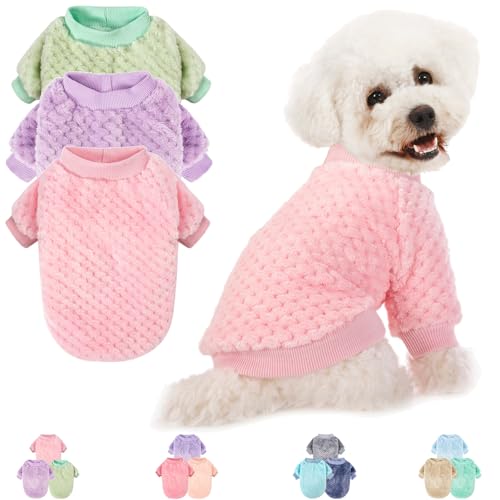 Hundepullover für kleine, mittelgroße und große Hunde oder Katzen, warme, weiche Flanell-Haustierkleidung für Welpen, kleine Hunde, Mädchen oder Jungen, Rosa + Violett + Hellgrün, 2 Stück von POMIU