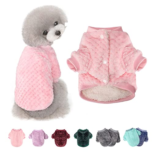 Hundepullover für kleine und mittelgroße Hunde oder Katze, warmer weicher Flanell-Haustiermantel für Welpen, Hund kaltes Wetter Mäntel Pullover Weste Jacke für Winter Weihnachten (klein, rosa) von POMIU