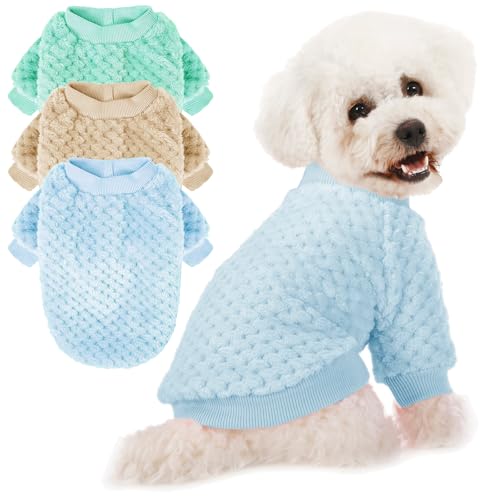 POMIU Hundepullover, Hundepullover für kleine, mittelgroße Hunde oder Katzen, warme, weiche Flanell-Haustierkleidung für Hunde, Mädchen oder Jungen, Hunde-Shirt, Mantel, Jacke (Eisblau + Hellkaffee + von POMIU