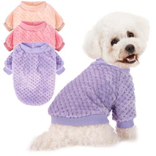 POMIU Hundepullover, Hundepullover für kleine, mittelgroße Hunde oder Katzen, warme, weiche Flanell-Haustierkleidung für Hunde, Mädchen oder Jungen, Hunde-Shirt, Mantel, Jacke (Pfirsich + Lila + Rose, von POMIU