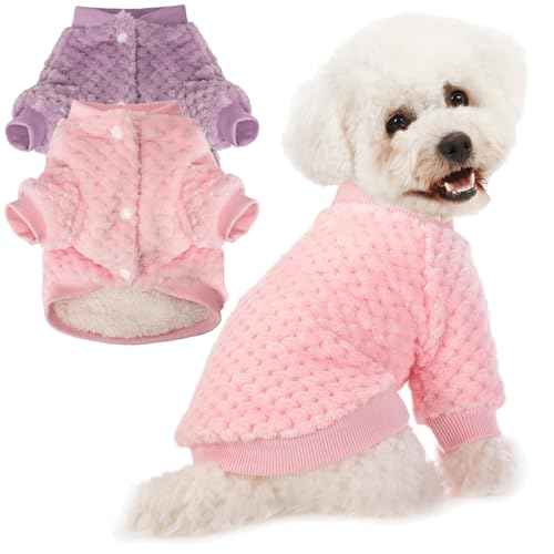 POMIU Hundepullover, Hundepullover für kleine, mittelgroße Hunde oder Katzen, warme, weiche Flanell-Haustierkleidung für Hunde, Mädchen oder Jungen, Hunde-Shirt, Mantel, Jacke (Rosa + Lila, Größe M) von POMIU