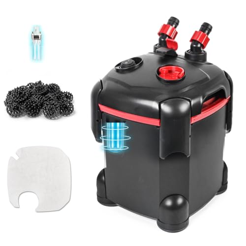 PONDFORSE 172GPH Kanisterfilter, externer Aquariumfilter mit 5 W UV-Sterilisator, ultra-leise Wasserreinigungsmaschine mit kostenlosen Medien für Aquarien und Aquarien bis zu 172 GPH von PONDFORSE