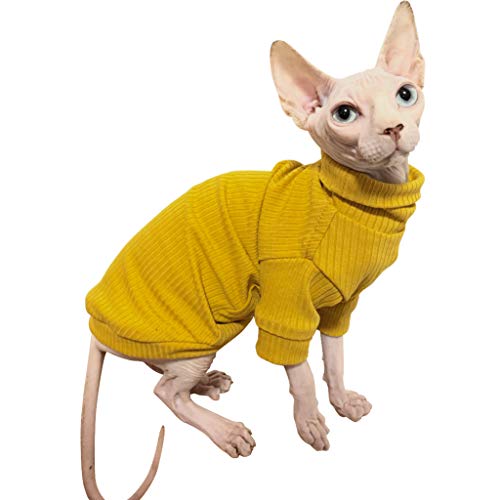 DuoMeiMi Sphynx Haarlose Katze niedlich weich atmungsaktiv schützendes Outfit runder Kragen Weste Kätzchenkleidung (L, Gelb) von PONLEE