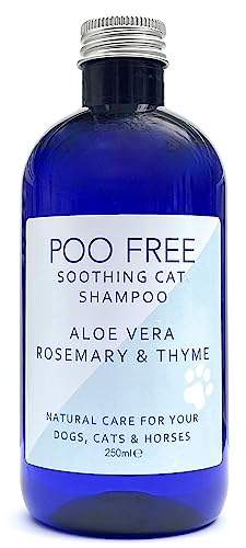 POO FREE 99% Natürlich Shampoo FÜR Katzen Mit Aloe Vera, THYMIAN & ROSMARIN - 250ml Sulfat, Ohne Silikon, Ohne Parabene. Konzentriert, Beruhigt, Hydratisiert, Lindert Juckreiz. von POO FREE