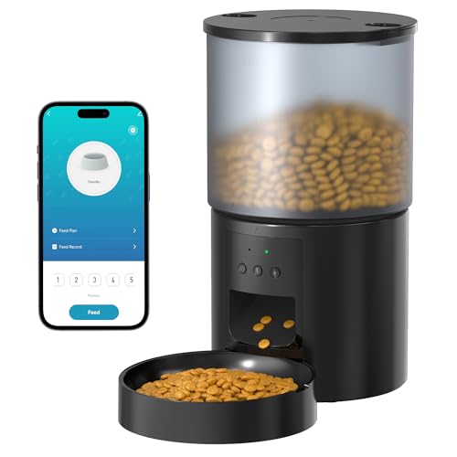 Futterautomat Katze Katzenfutter Automat WiFi: Futterspender Katze mit Maßgeschneidert Zeitplan - Automatischer Hunde/Katzen Futterautomaten APP-Steuerung Katzenfutterspender - 4L Schwarz von POOEKEN