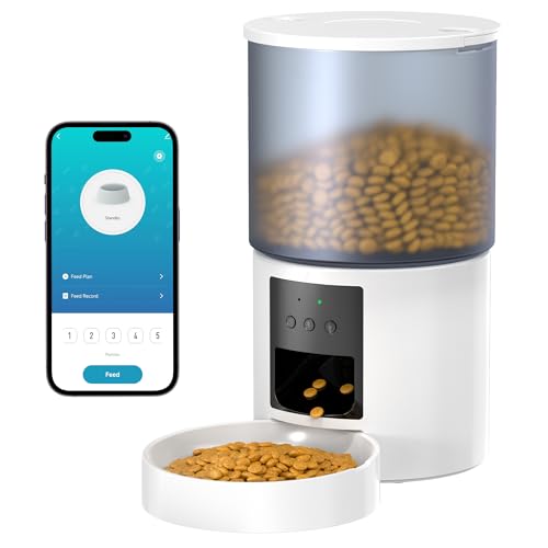 Futterautomat Katze Katzenfutter Automat WiFi: Futterspender Katze mit Maßgeschneidert Zeitplan - Automatischer Hunde/Katzen Futterautomaten APP-Steuerung Katzenfutterspender - Weiß 4L von POOEKEN